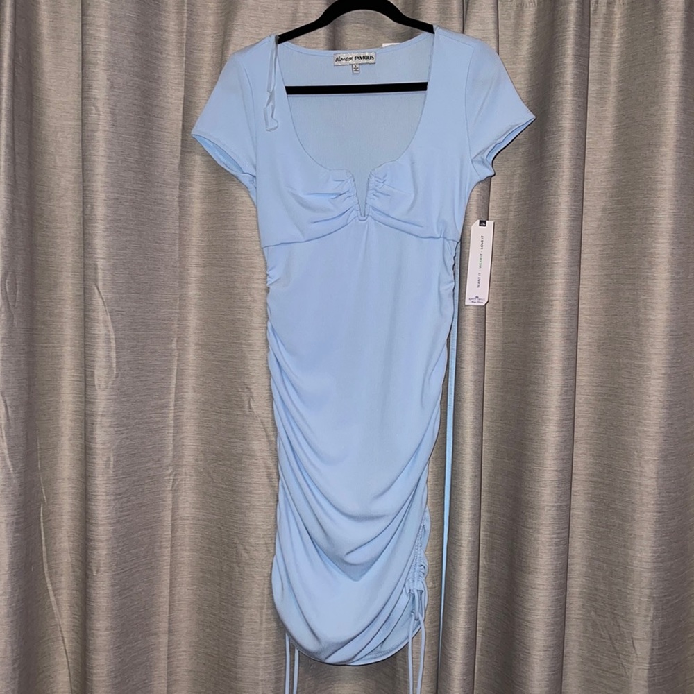 Light Blue Stretchy V Neck Bodycon Dress